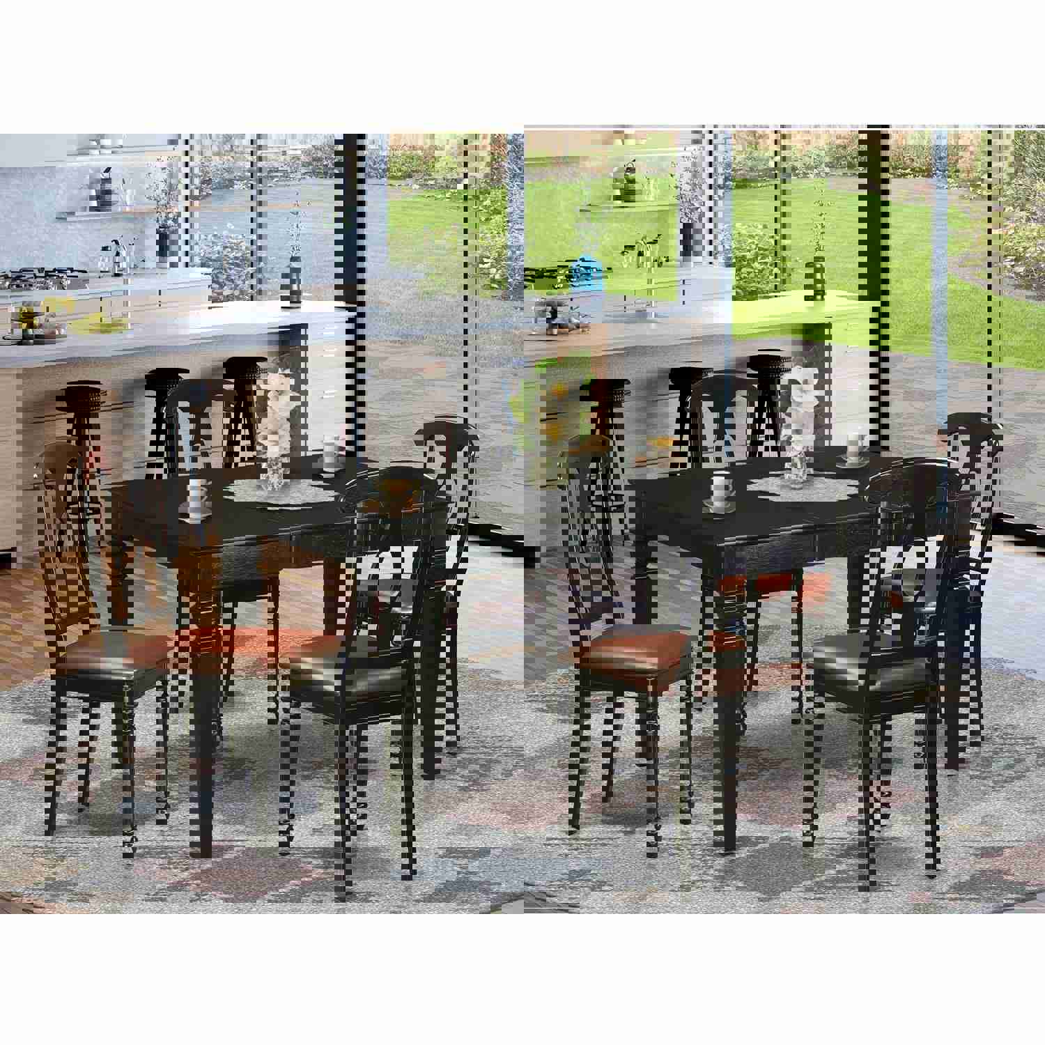 East West Furniture WEKE5-BLK-LC 5 Piece Dinette Set for 4 with Rectangle Dining Table and 4 Faux Leather Chairs, Black