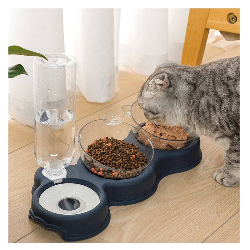 3 in 1 Cat Food Bowl Automatic Feeder Water Dispenser & Food Container