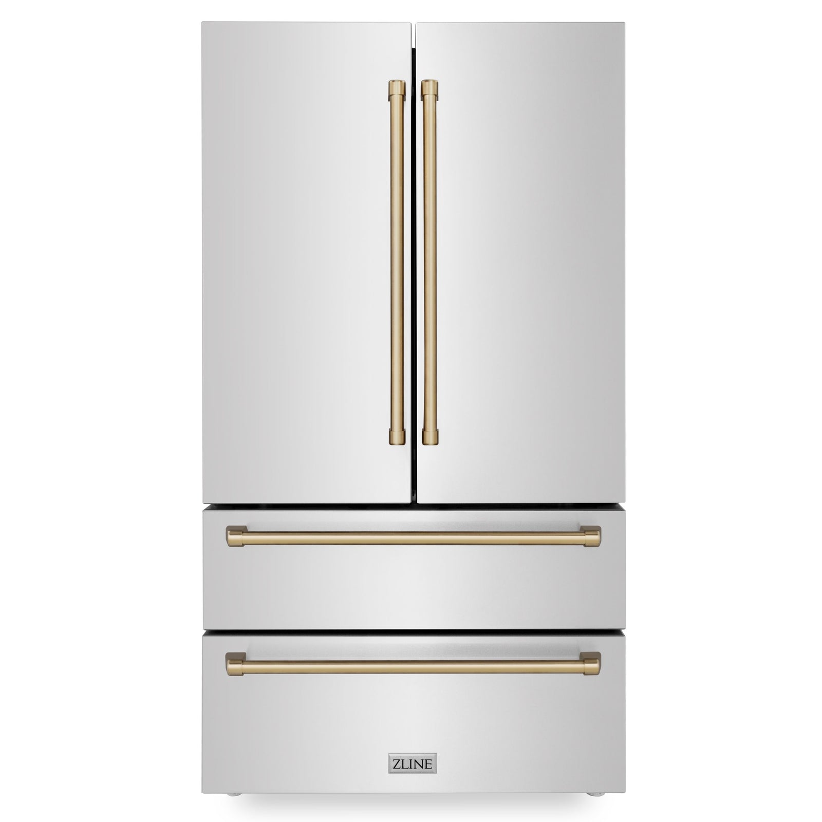 ZLINE 36 In. Autograph 22.5 cu. ft. Refrigerator with Ice Maker in Fingerprint Resistant Stainless Steel and Champagne Bronze Accents