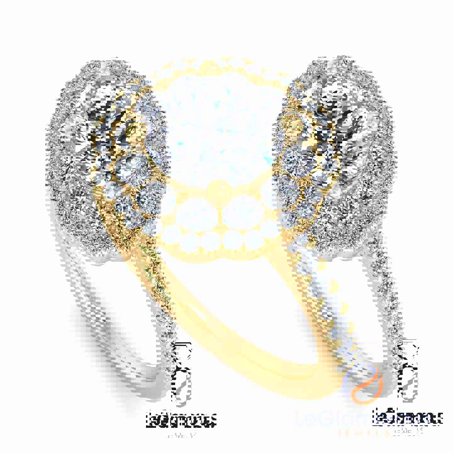 Double Halo Round Cut Lab Grown Diamond Engagement Ring - IGI Certified