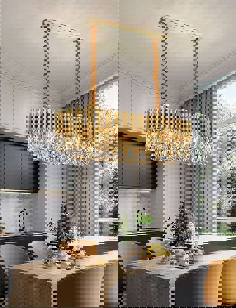 MIRODEMI® Luxury Rectangle Gold Crystal Chandelier for Modern Living Spaces