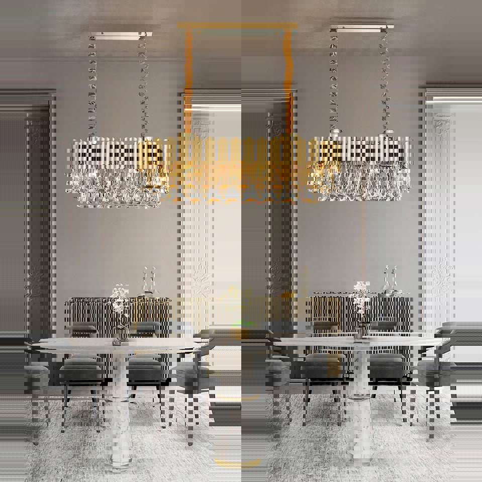 MIRODEMI® Luxury Rectangle Gold Crystal Chandelier for Modern Living Spaces