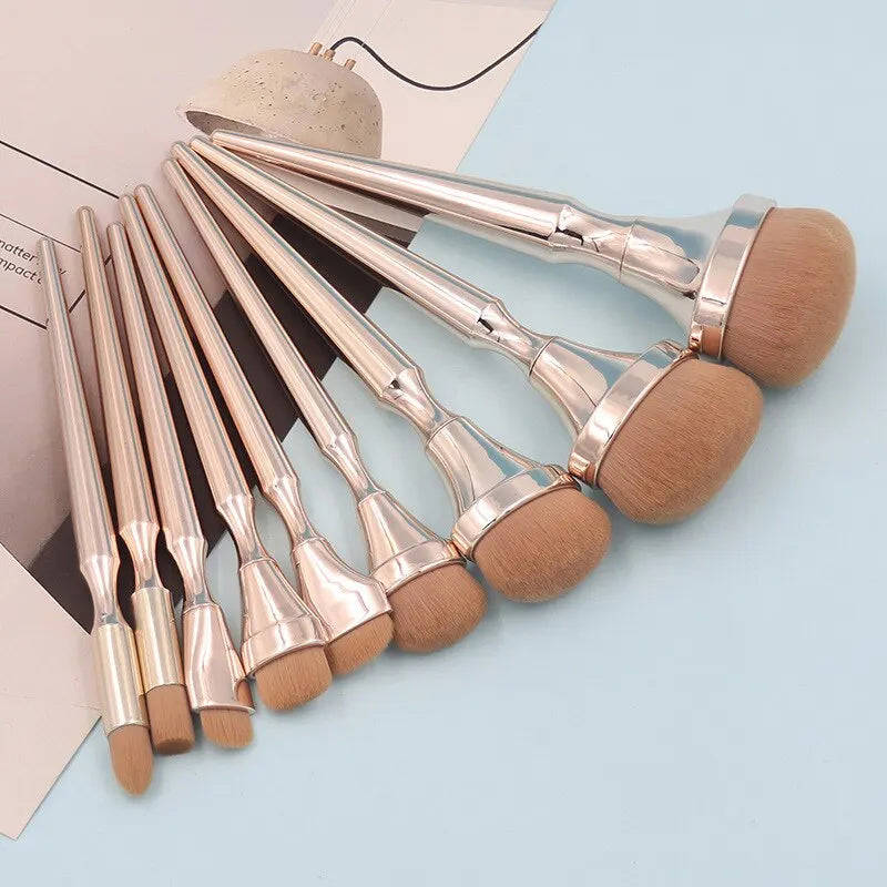 9PCS Professional Portable Makeup Brush Set - Golden Combination for Eyeshadow, Foundation, Blush & Concealer