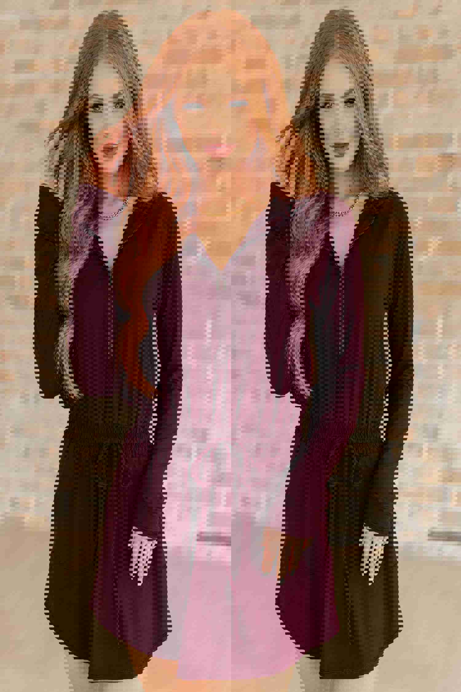 Getting Out Long Sleeve Hoodie Romper in Maroon