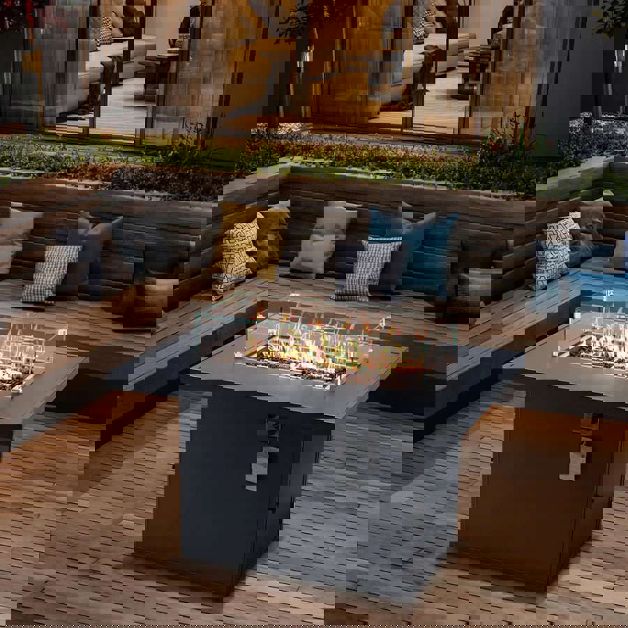 MIRODEMI® Gray Aluminum Fire Pit Table with Glass Wind Guard