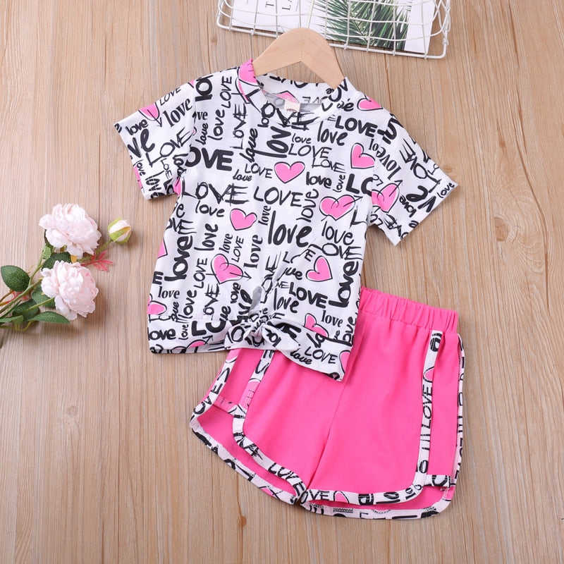 Kids Girls 2 Piece Trendy Summer Clothing Sets