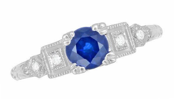 Antique 1920s Style Sapphire and Diamond Art Deco Engagement Ring in Platinum