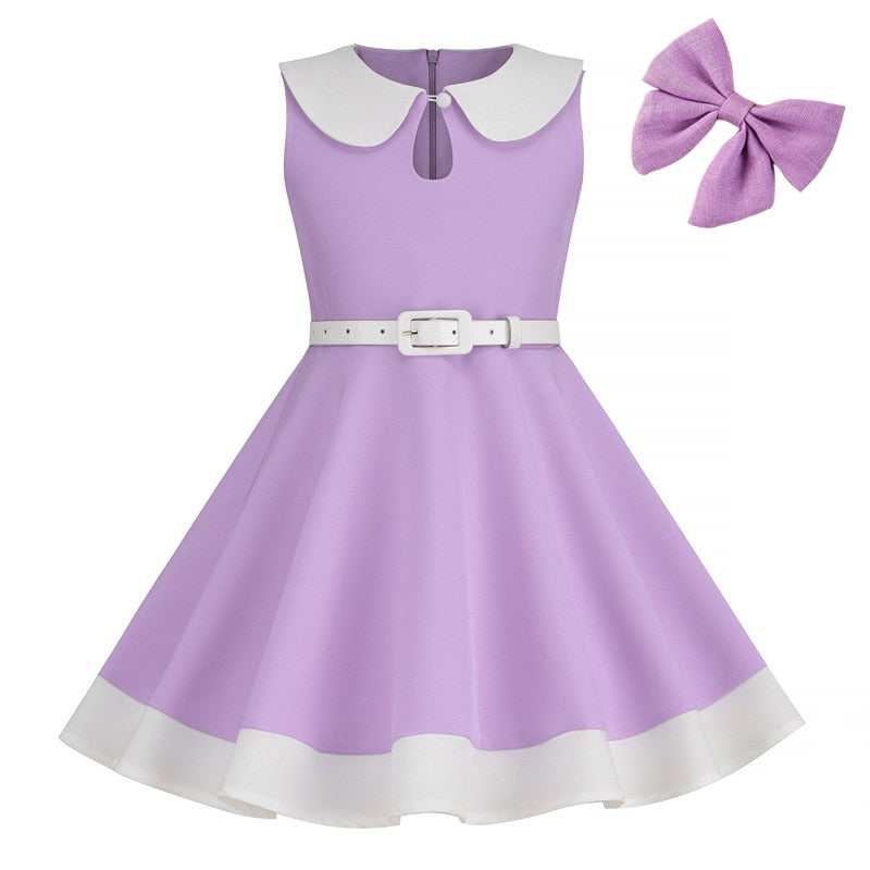 3-10 Years Girls Vintage Princess Dress with Belt - Summer Sleeveless Gown