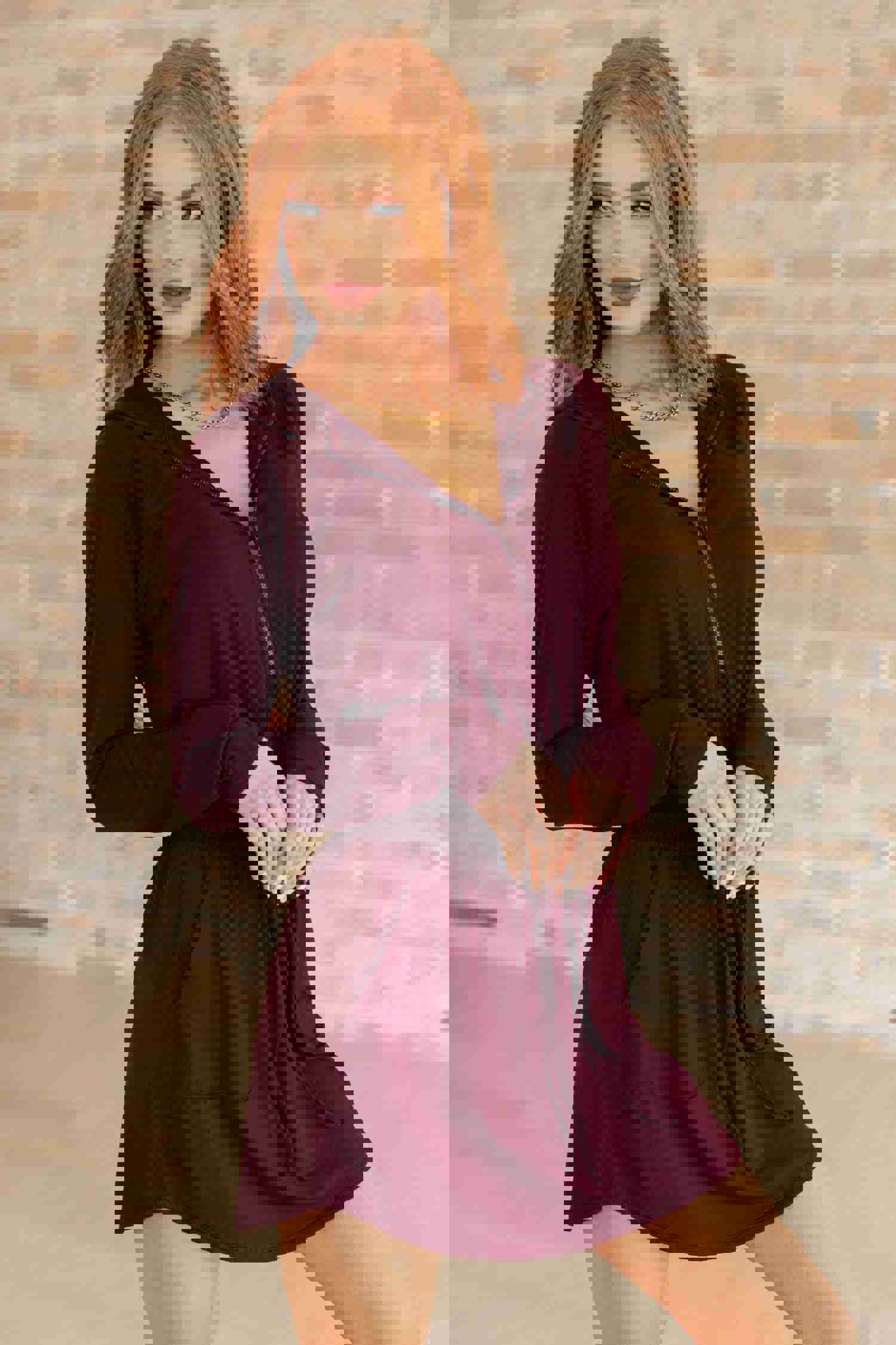 Getting Out Long Sleeve Hoodie Romper in Maroon