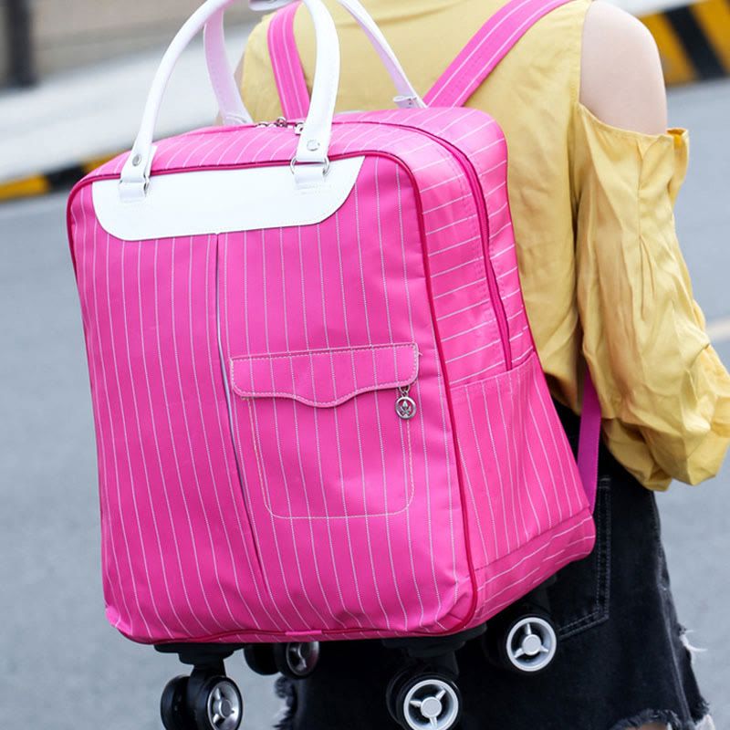 Women's Pull Rod Travel Backpack with Wheels - Large Capacity