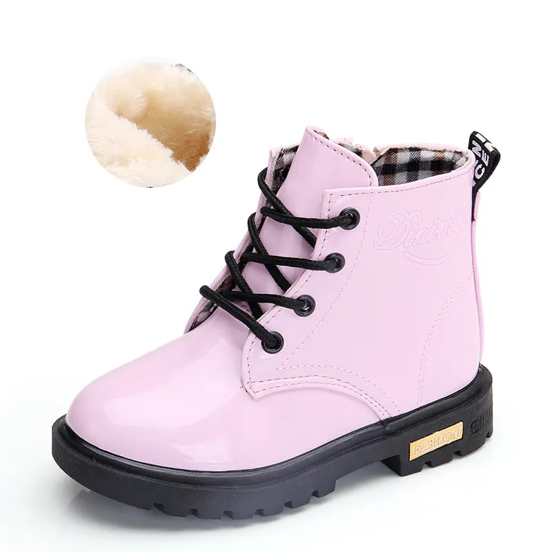 2024 New Winter Children PU Leather Waterproof Snow Boots