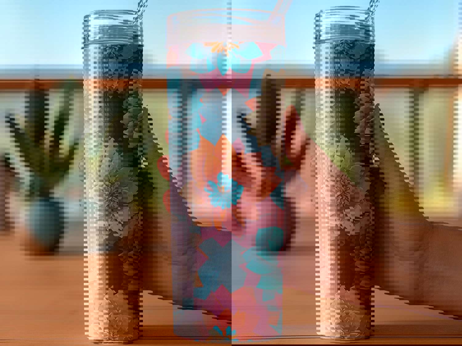 3D Colorful Flower Graphic Tumbler - AI Generated Stainless Steel Insulated Tumbler with Straw