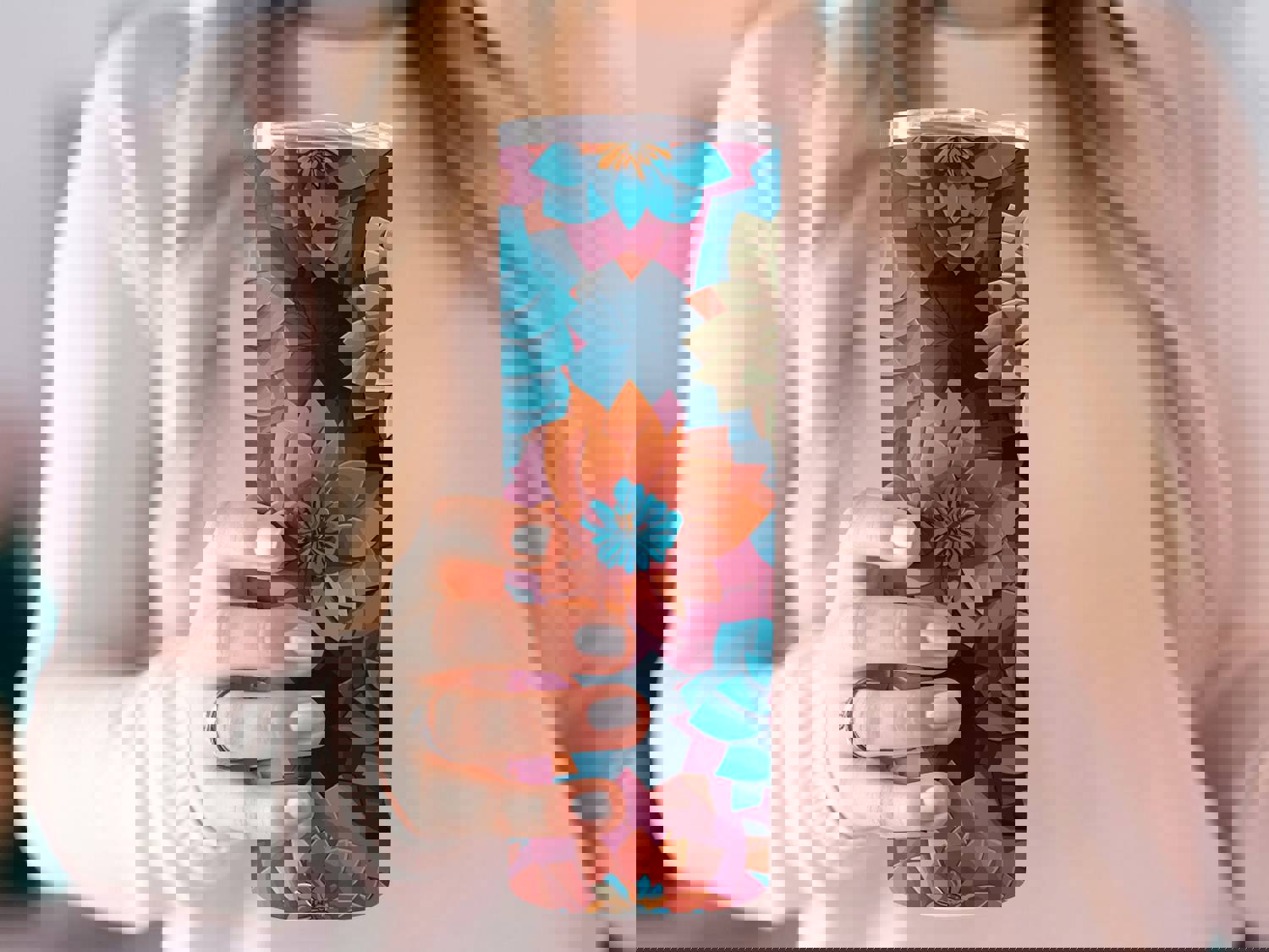 3D Colorful Flower Graphic Tumbler - AI Generated Stainless Steel Insulated Tumbler with Straw