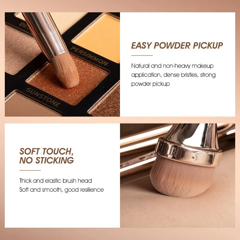 9PCS Professional Portable Makeup Brush Set - Golden Combination for Eyeshadow, Foundation, Blush & Concealer