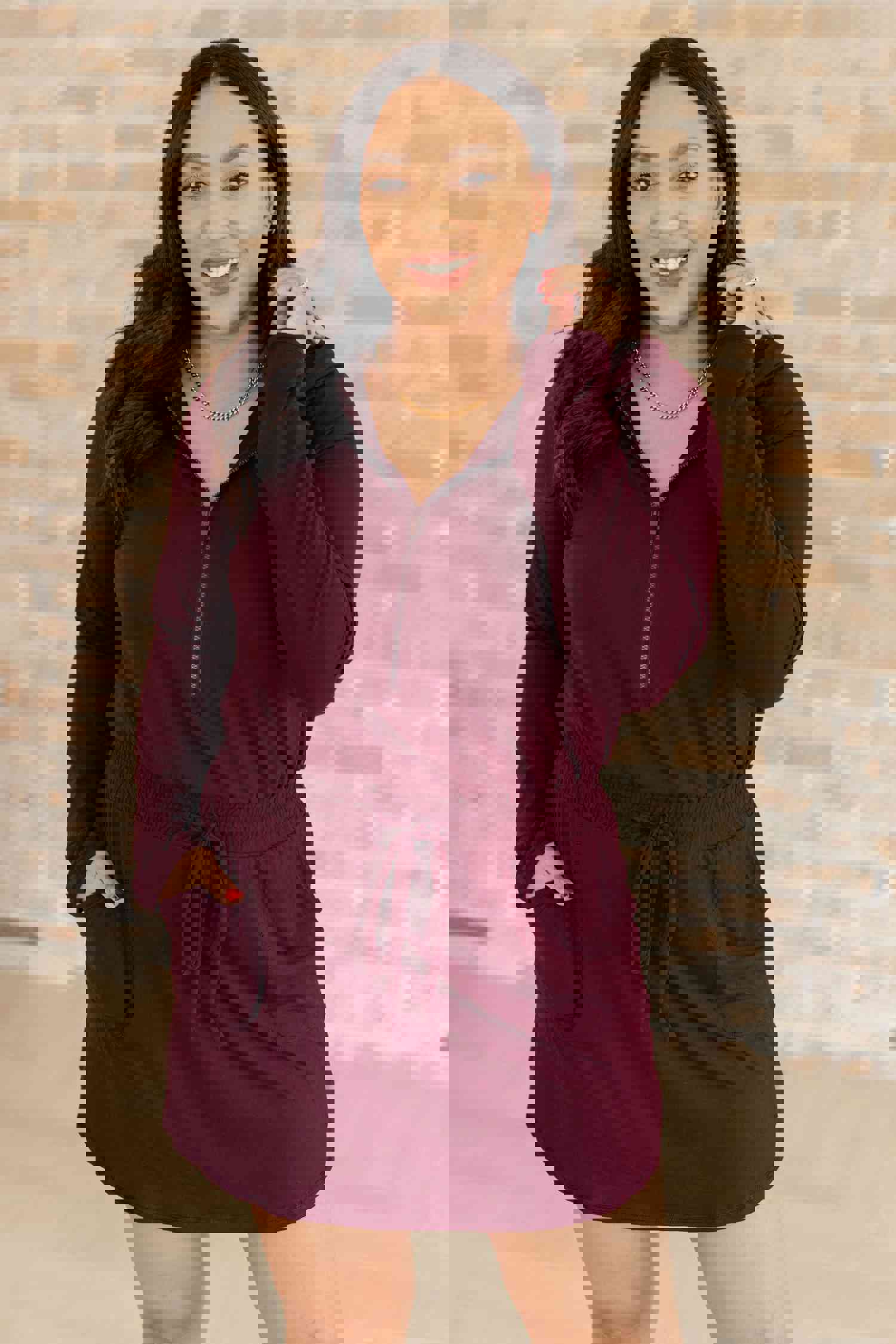 Getting Out Long Sleeve Hoodie Romper in Maroon