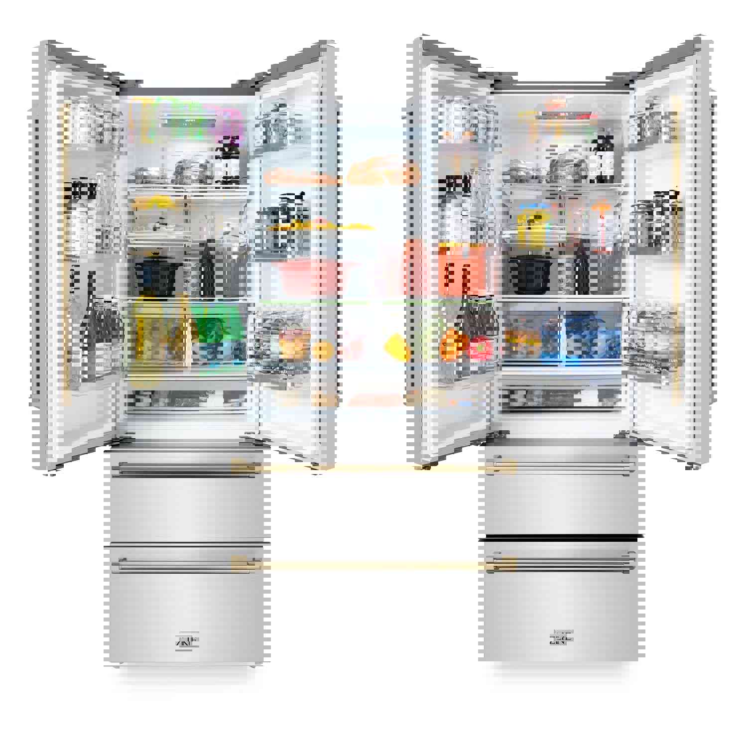 ZLINE 36 In. Autograph 22.5 cu. ft. Refrigerator with Ice Maker in Fingerprint Resistant Stainless Steel and Champagne Bronze Accents