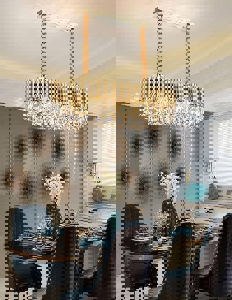 MIRODEMI® Luxury Rectangle Gold Crystal Chandelier for Modern Living Spaces