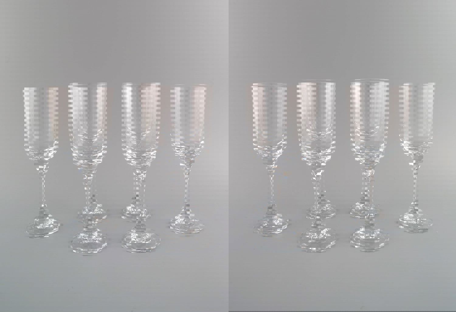 Six René Lalique Chenonceaux Red Wine Glasses in Clear Mouth-Blown Crystal Glass, Mid-20th Century