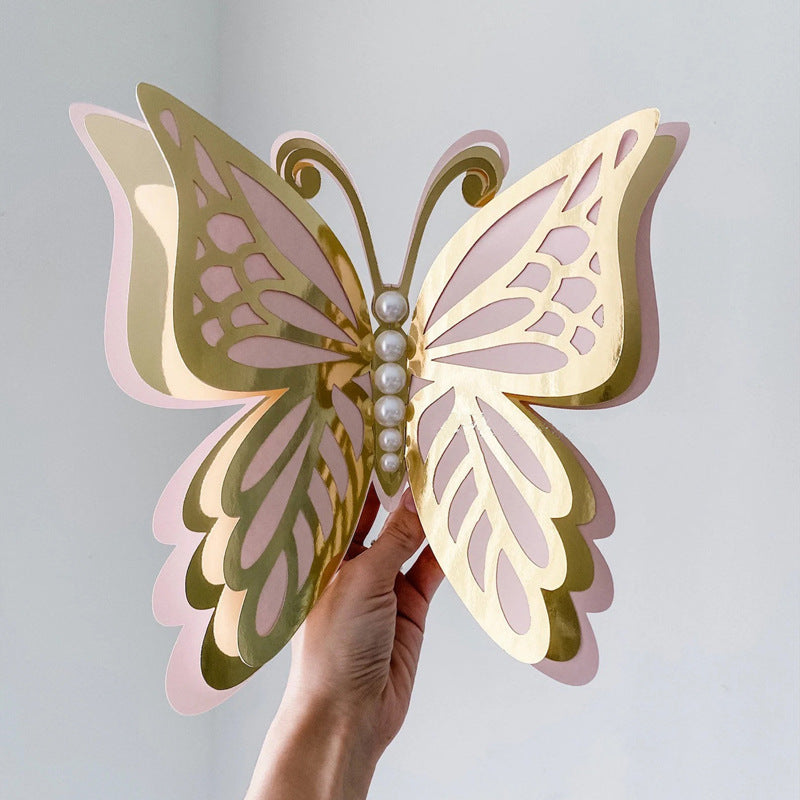 Mocsicka Giant Double Layer Gold Hollow Butterfly 3D Wall Stickers - 12pcs Party Decor