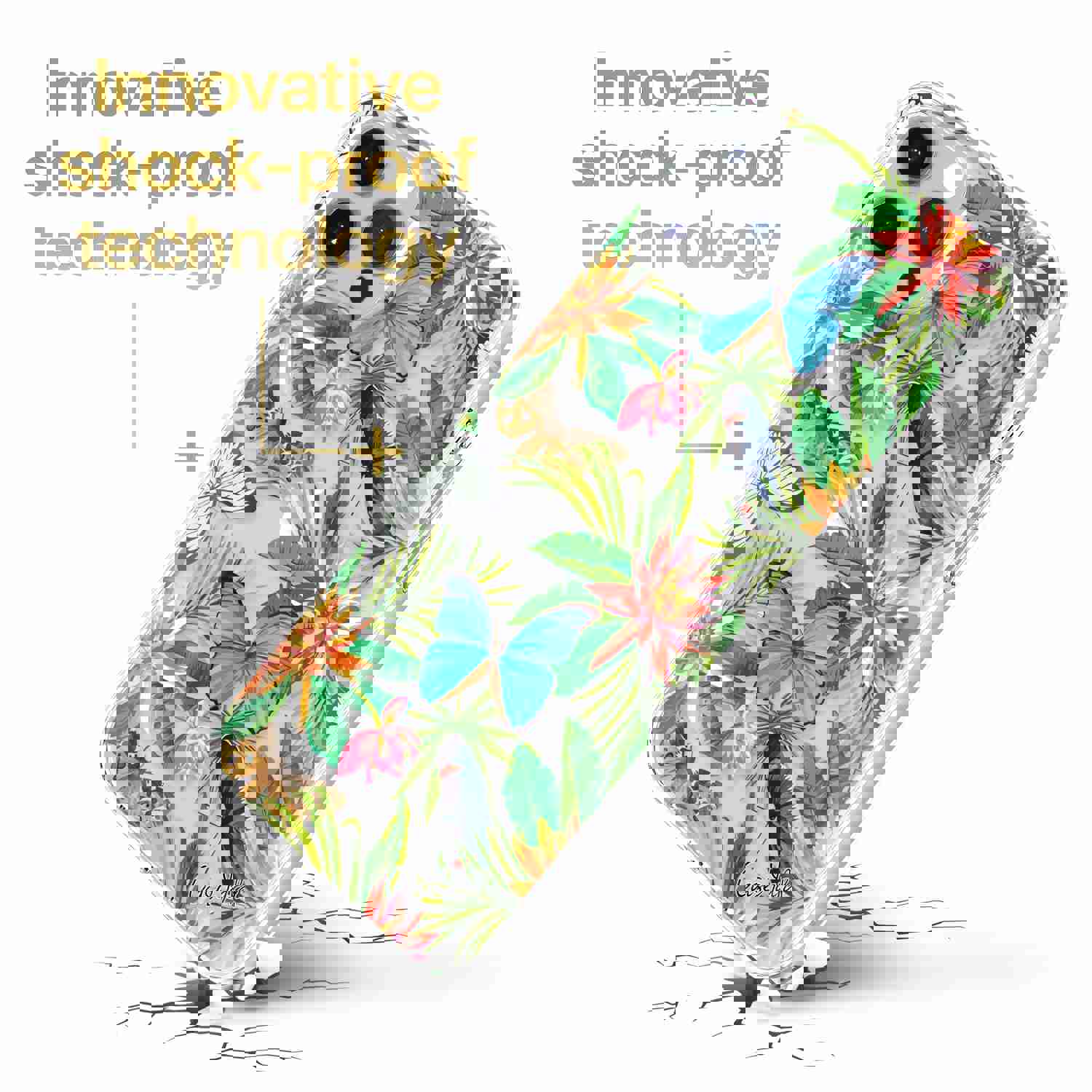 TPU Clear Case with Flower Butterfly Design for iPhone & Samsung Phones