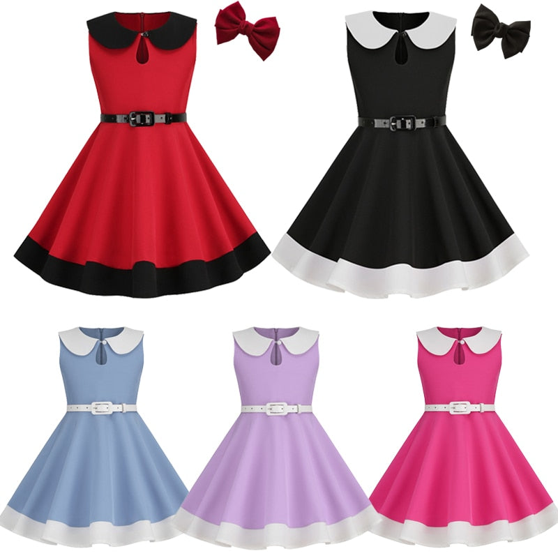 3-10 Years Girls Vintage Princess Dress with Belt - Summer Sleeveless Gown