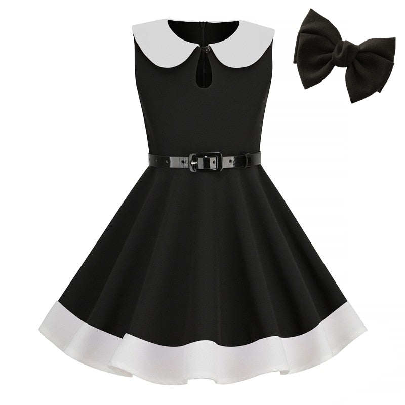 3-10 Years Girls Vintage Princess Dress with Belt - Summer Sleeveless Gown