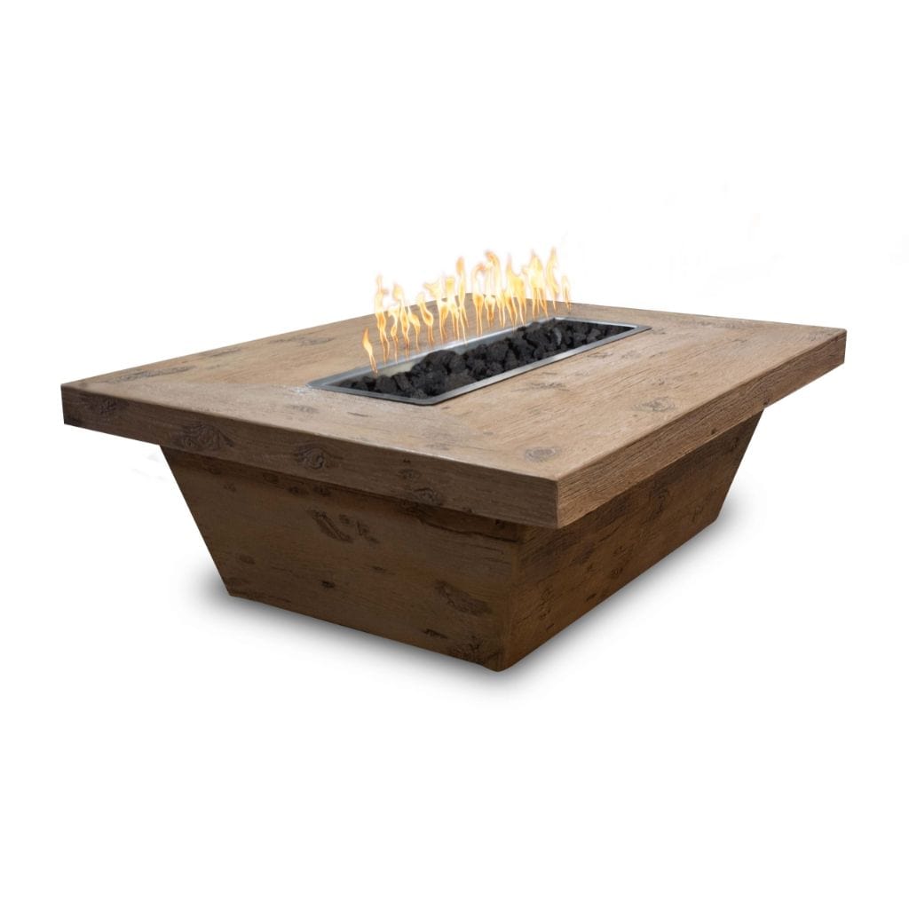 The Outdoor Plus 48 Carson GFRC Wood Grain Concrete Rectangle Gas Fire Pit Table - 16 Inch Tall