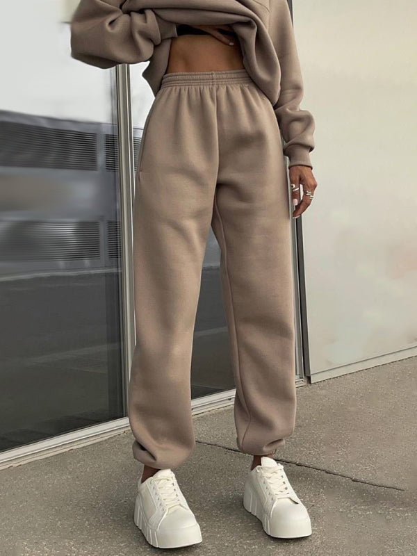 Long Sleeve Stand-Up Collar Hoodie with Half Zipper and Matching Sweat Pants Set