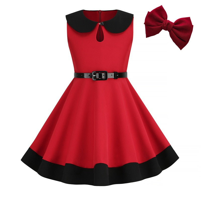 3-10 Years Girls Vintage Princess Dress with Belt - Summer Sleeveless Gown