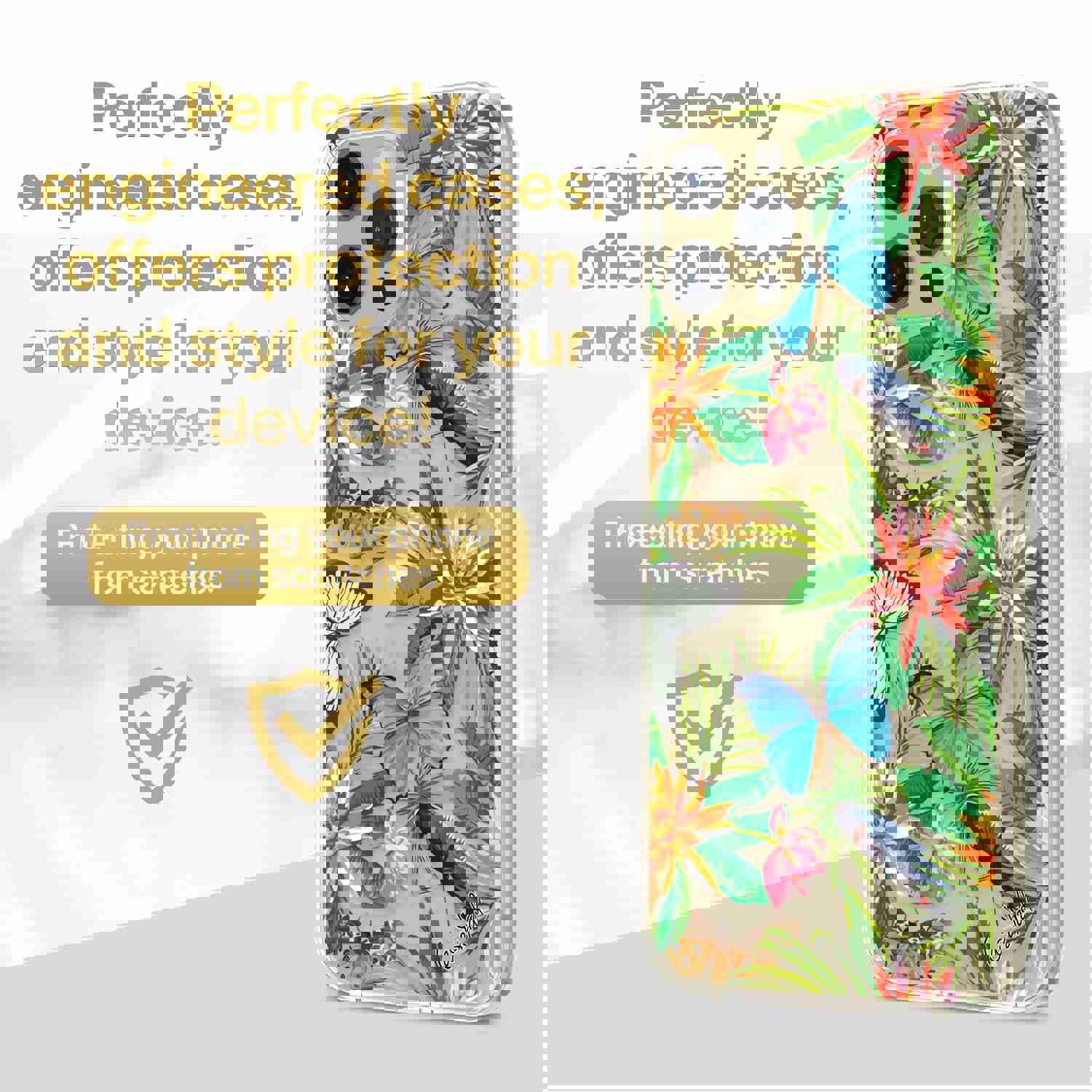 TPU Clear Case with Flower Butterfly Design for iPhone & Samsung Phones