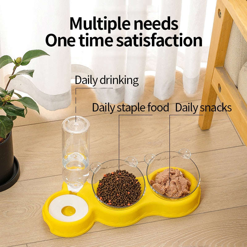 3 in 1 Cat Food Bowl Automatic Feeder Water Dispenser & Food Container