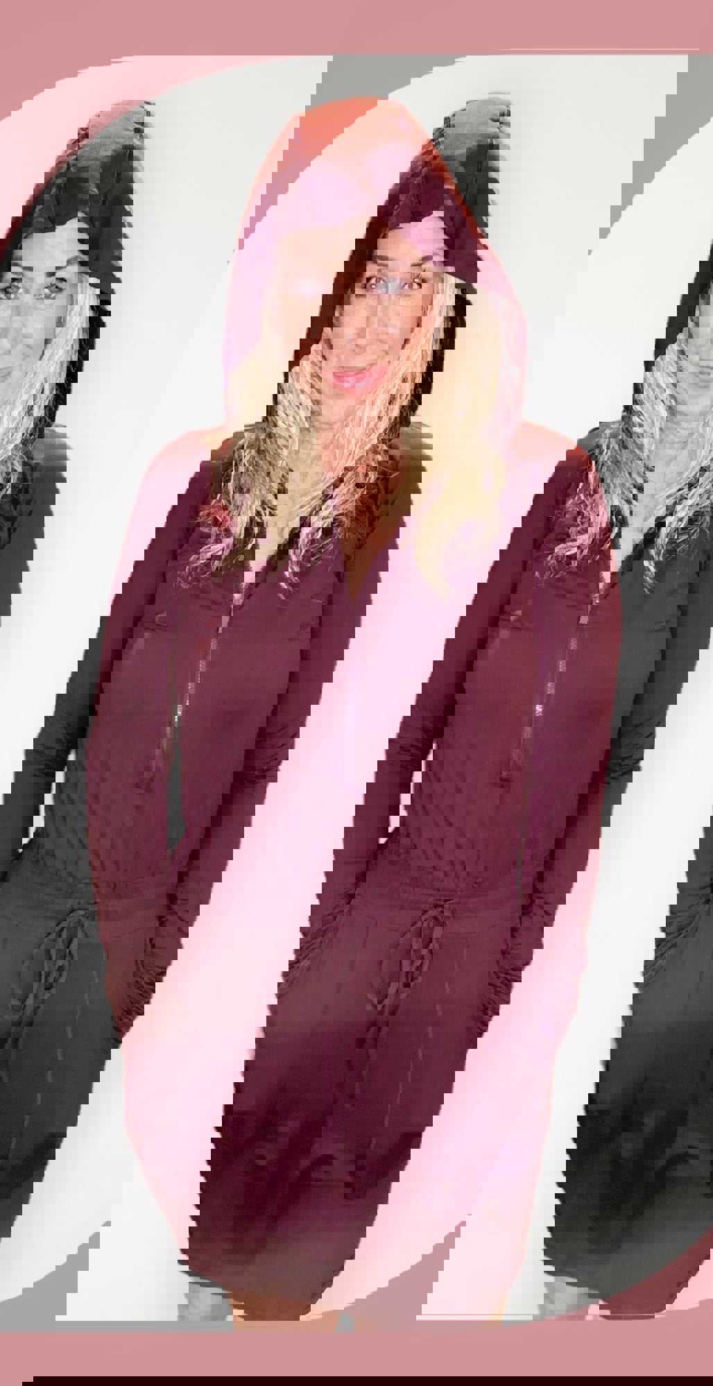 Getting Out Long Sleeve Hoodie Romper in Maroon