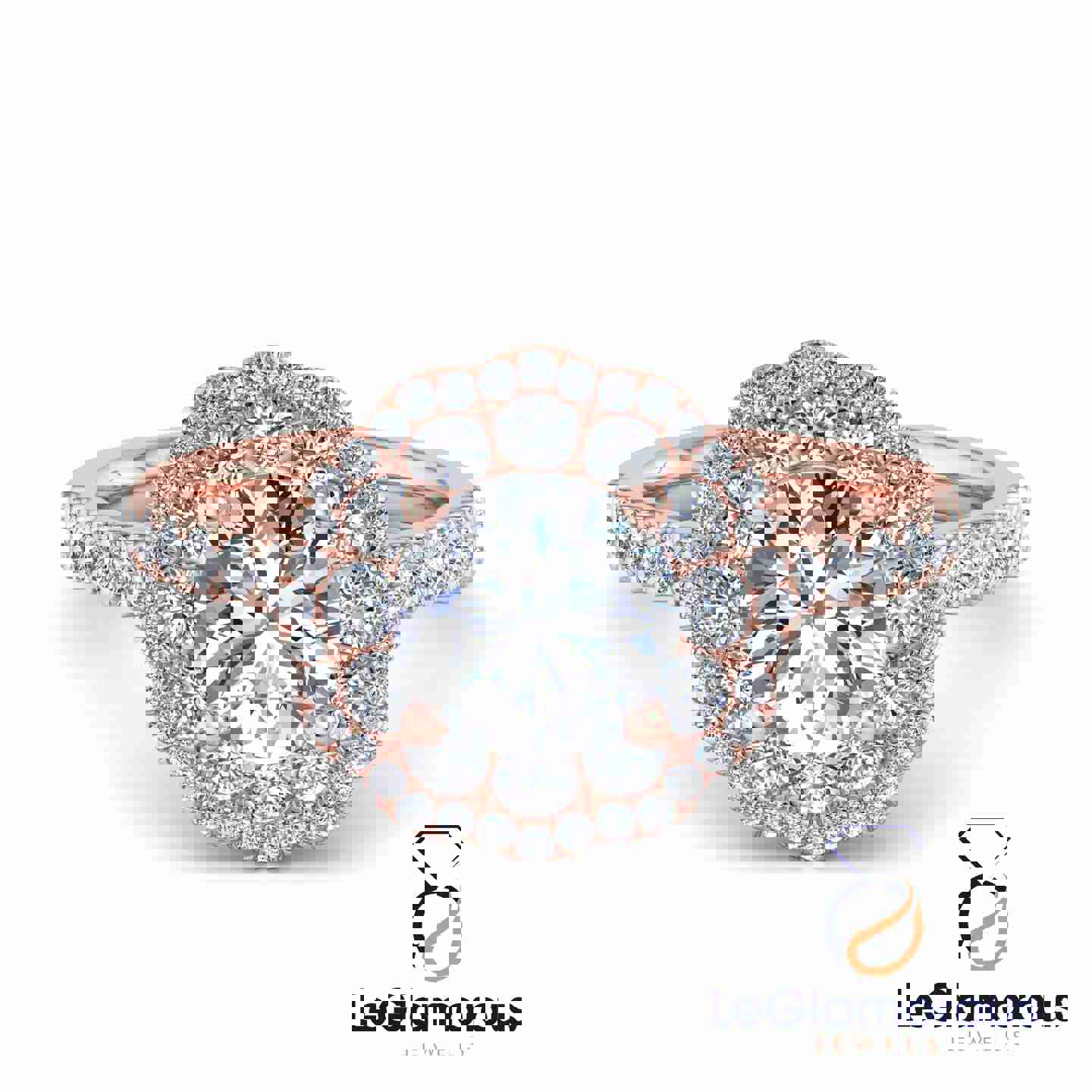 Double Halo Round Cut Lab Grown Diamond Engagement Ring - IGI Certified