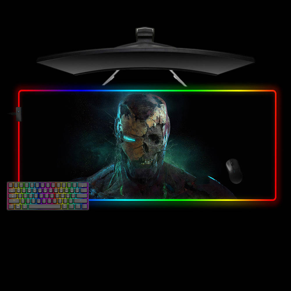 Iron Man Skull Design RGB Gaming Mouse Pad with LED Strip