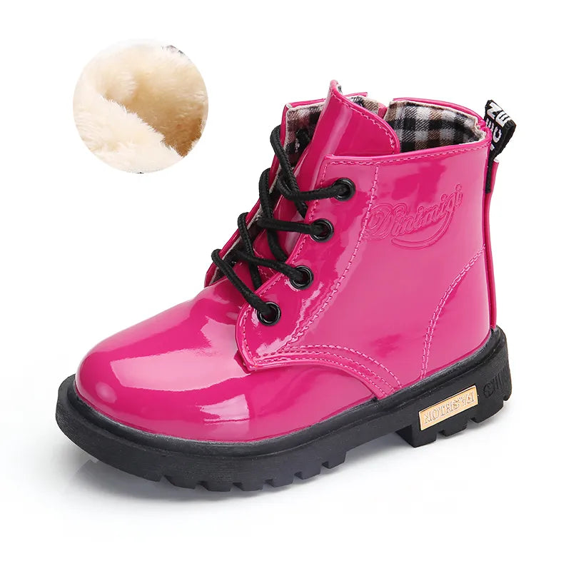 2024 New Winter Children PU Leather Waterproof Snow Boots