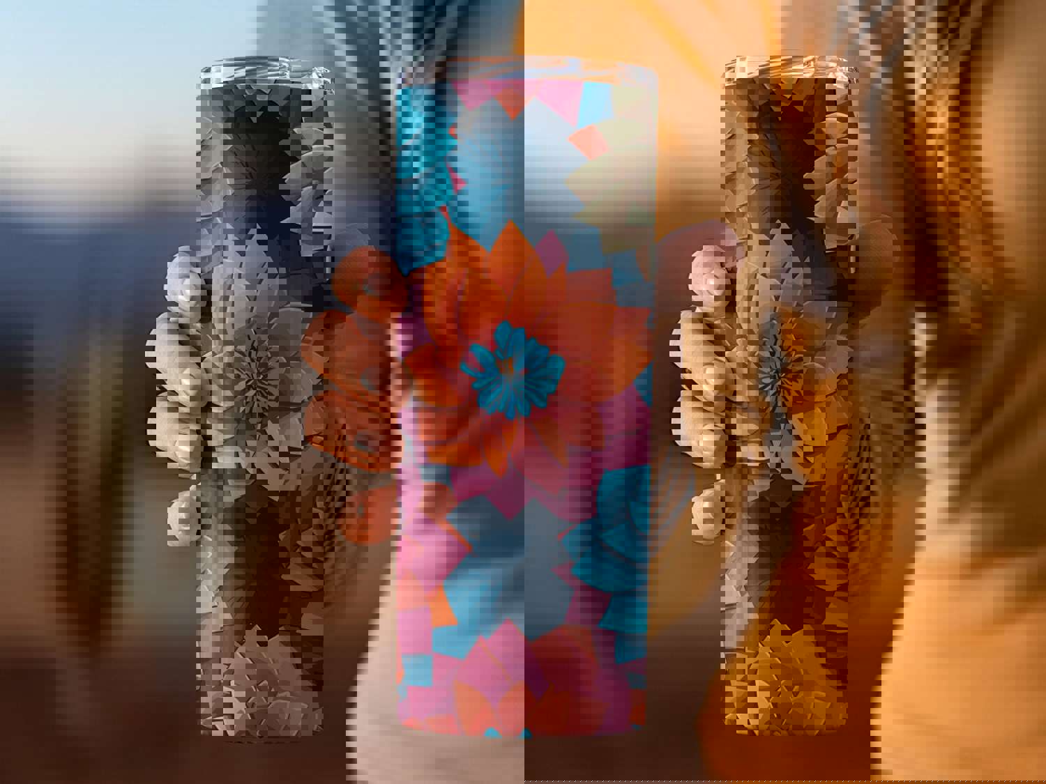 3D Colorful Flower Graphic Tumbler - AI Generated Stainless Steel Insulated Tumbler with Straw