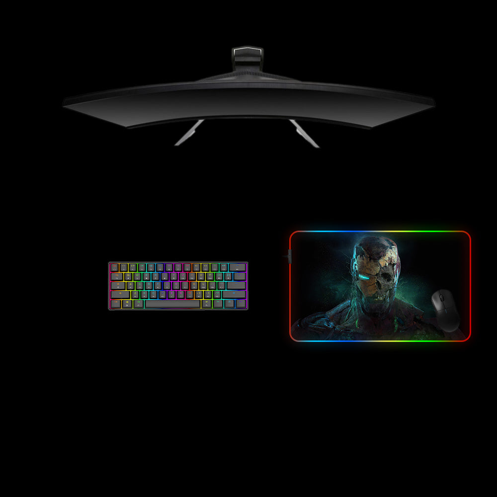 Iron Man Skull Design RGB Gaming Mouse Pad with LED Strip