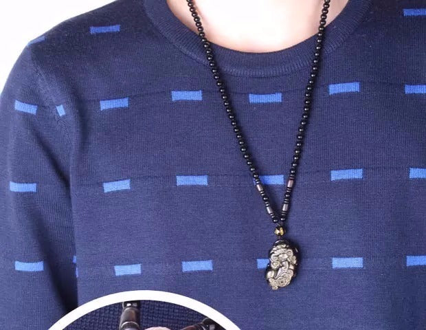 Natural Rainbow Eye Obsidian Pixiu Pendant Necklace for Men and Women - Gold Obsidian Crystal Gift (3-1)