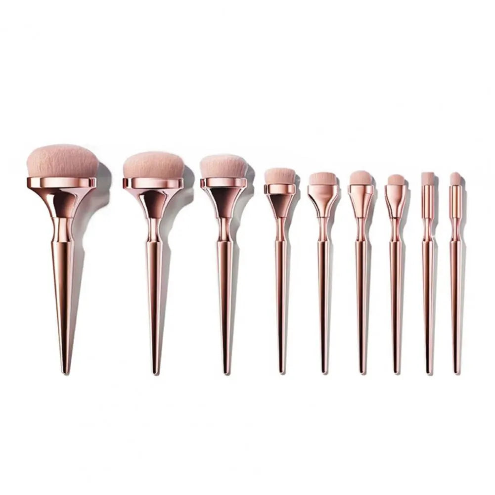 9PCS Professional Portable Makeup Brush Set - Golden Combination for Eyeshadow, Foundation, Blush & Concealer