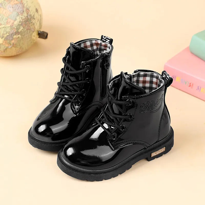 2024 New Winter Children PU Leather Waterproof Snow Boots