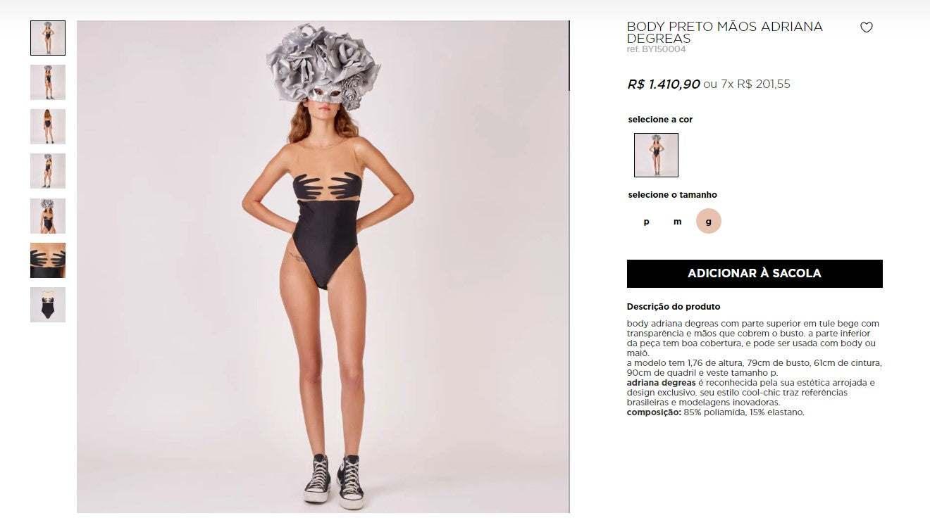 Personal Shopper Service for BODY PRETO MÃOS ADRIANA DEGREAS - PRETO/G