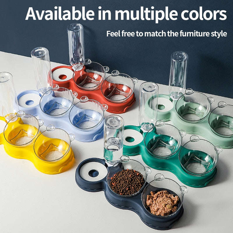 3 in 1 Cat Food Bowl Automatic Feeder Water Dispenser & Food Container