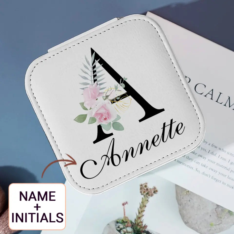 Custom Name & Initials Travel Jewelry Case for Women - Perfect Gift