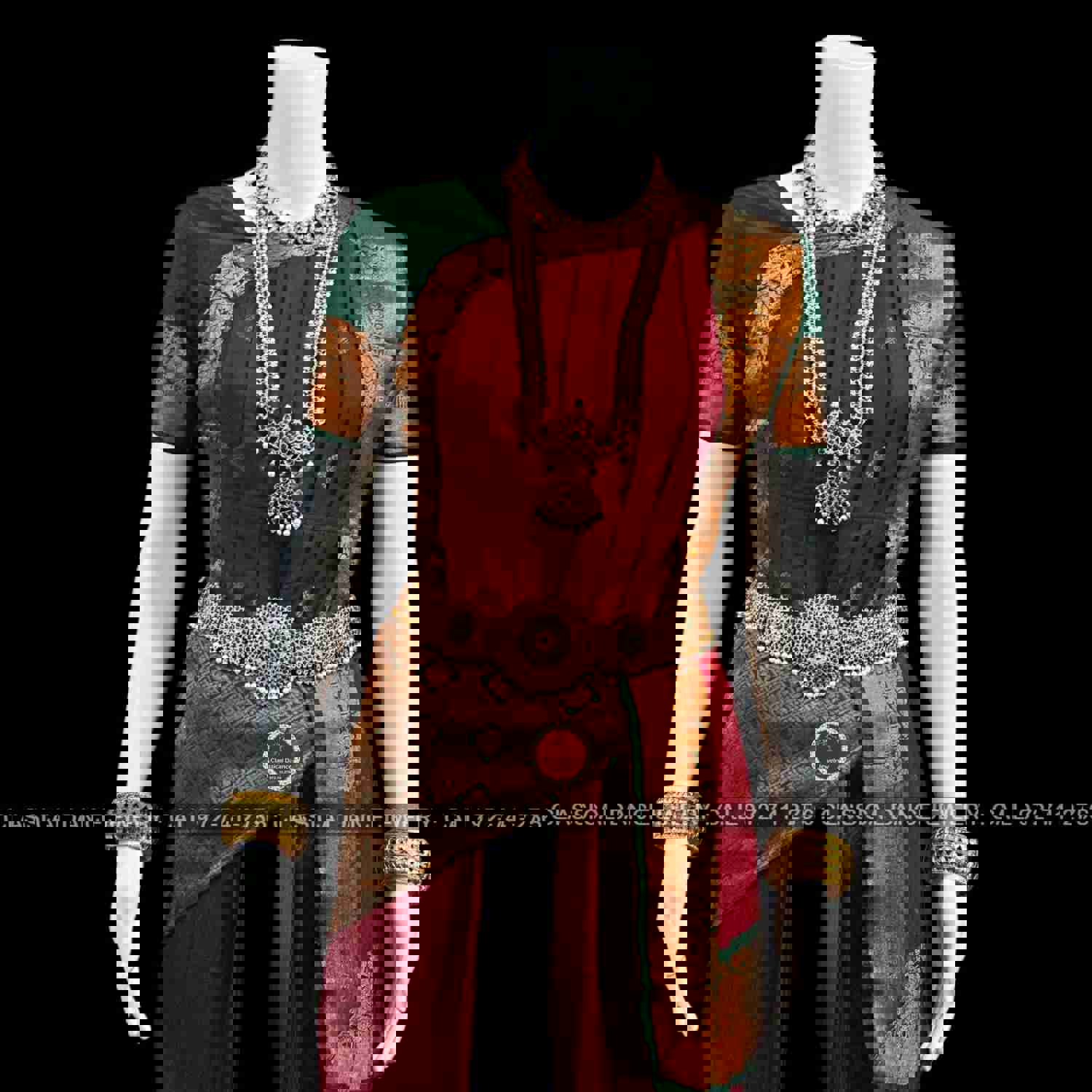 BROWN GREEN 36 inchs Pant Length KUCHIPUDI Copper Zari Indian Dance Costume | Art Silk Dharmavaram Kanchi | Classical Dance Jewelry