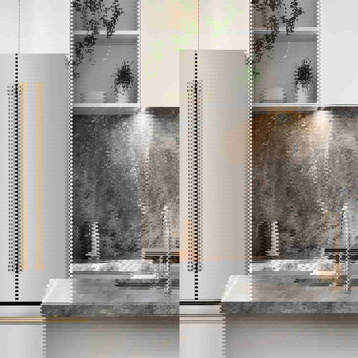 ZLINE 36 In. Autograph 22.5 cu. ft. Refrigerator with Ice Maker in Fingerprint Resistant Stainless Steel and Champagne Bronze Accents