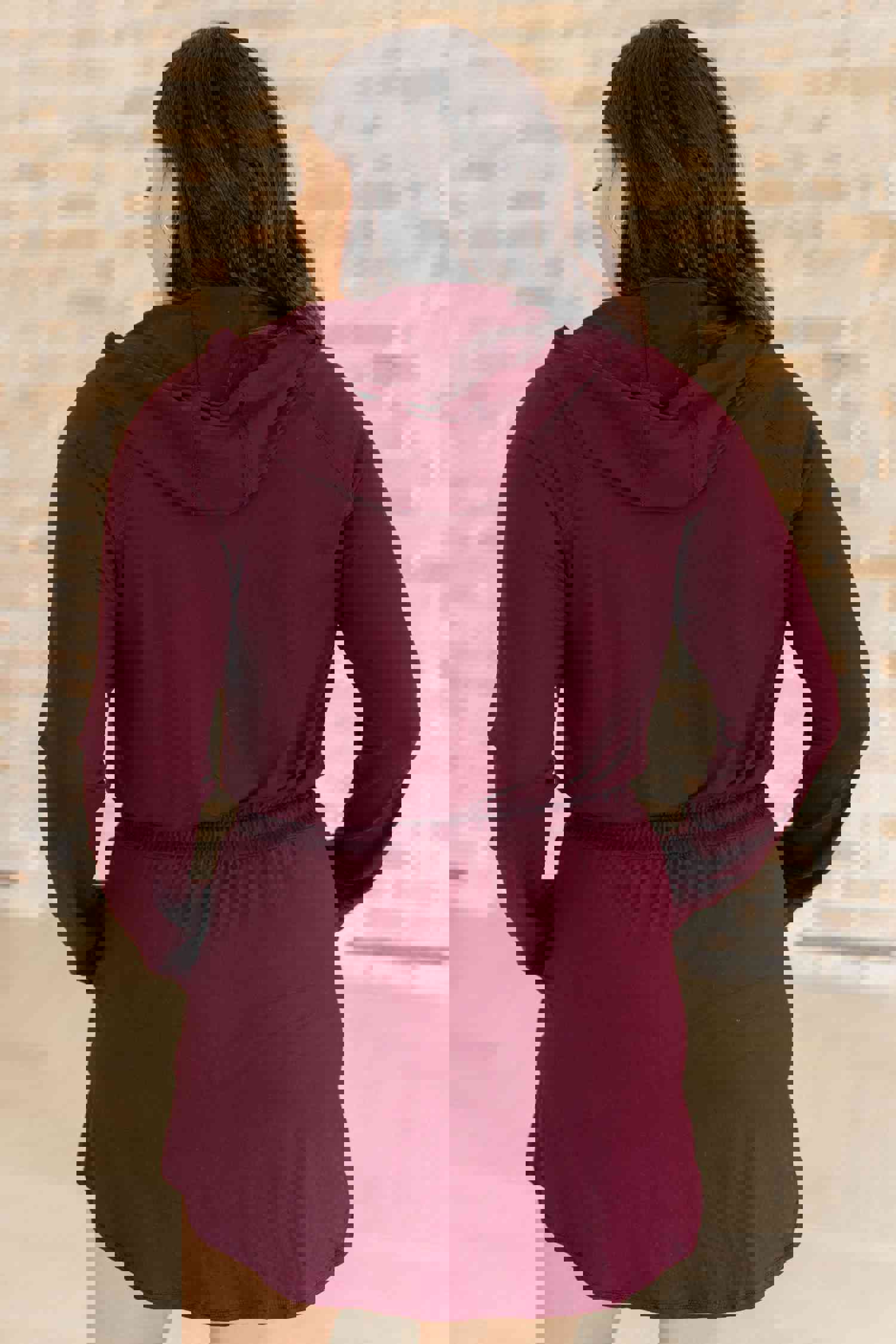 Getting Out Long Sleeve Hoodie Romper in Maroon