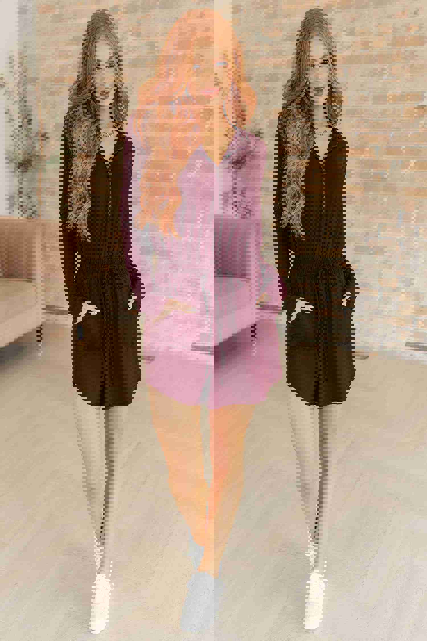 Getting Out Long Sleeve Hoodie Romper in Maroon