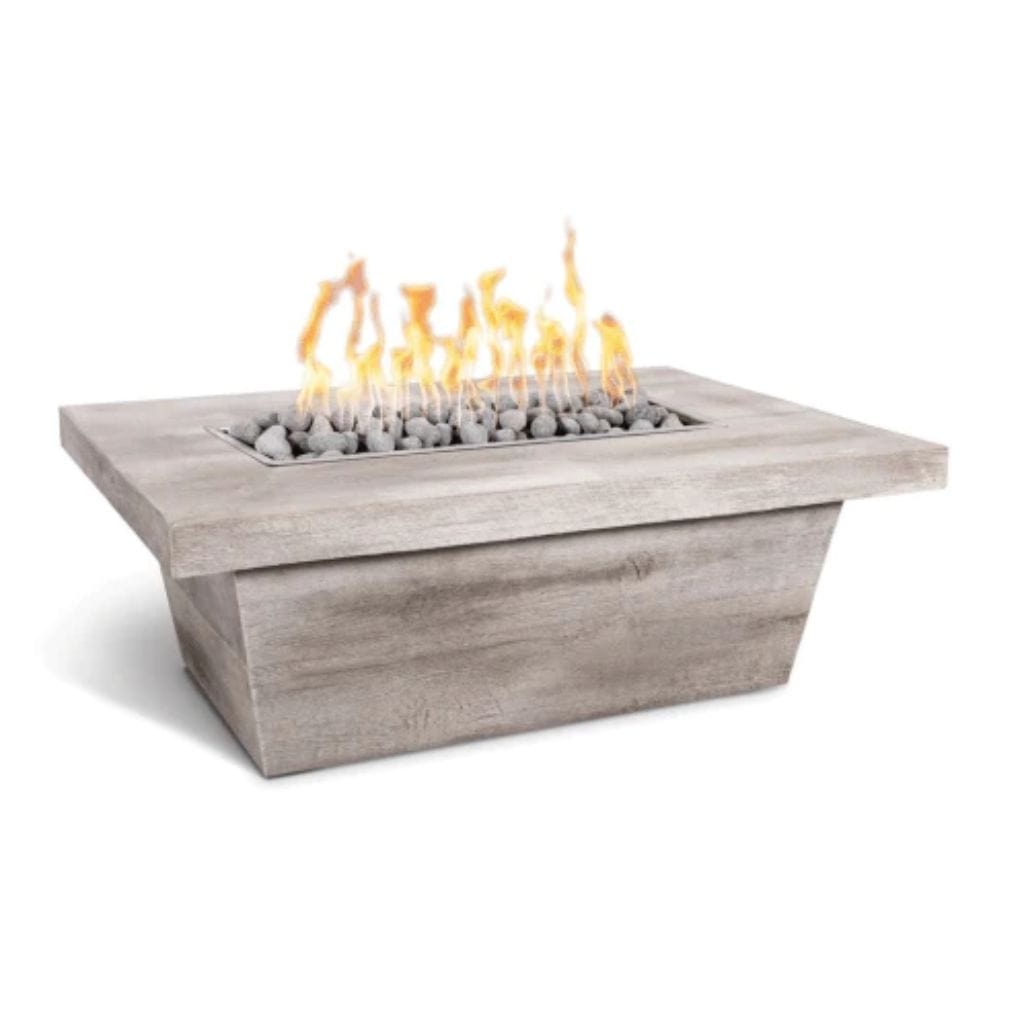 The Outdoor Plus 48 Carson GFRC Wood Grain Concrete Rectangle Gas Fire Pit Table - 16 Inch Tall