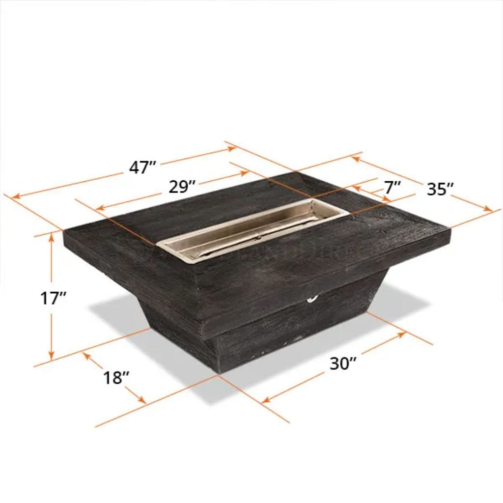 The Outdoor Plus 48 Carson GFRC Wood Grain Concrete Rectangle Gas Fire Pit Table - 16 Inch Tall