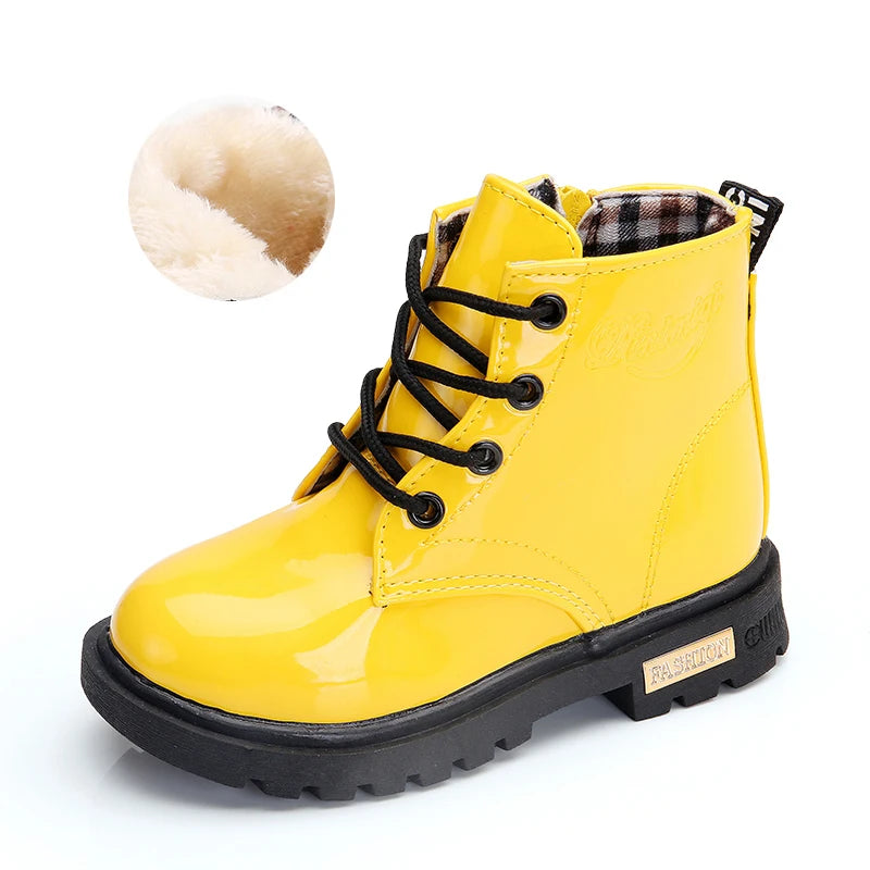 2024 New Winter Children PU Leather Waterproof Snow Boots